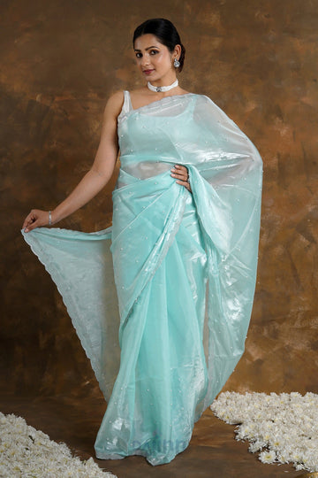 AYSR Boutique Morning Dew Pearl Tissue Saree