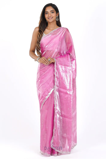 AYSR Boutique Pearlescent Pink Tissue Saree