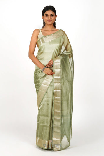 Narmadha Pastel Green Banarasi Tissue Saree