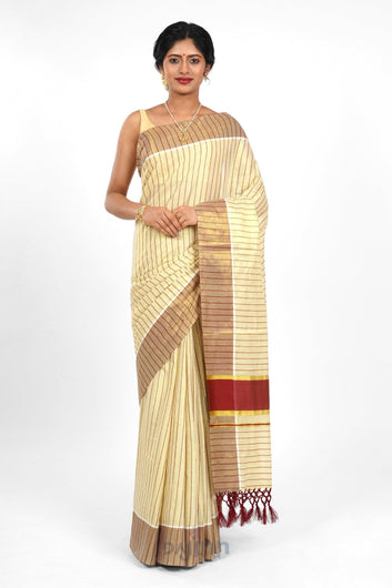 AYSR Boutique Bharathpuzha Kerala Tissue Maroon Saree