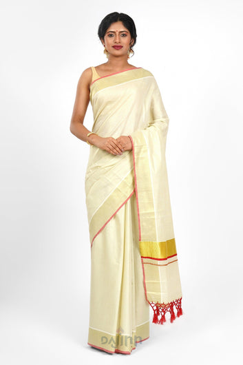 AYSR Boutique Kabani Kerala Tissue Red Saree