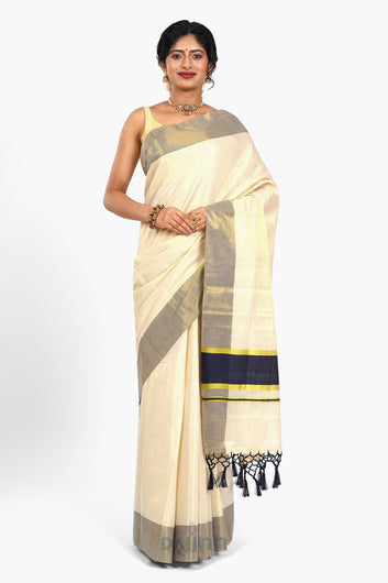 AYSR Boutique Chalakudy Kerala Tissue Cream Golden Saree