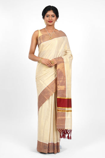 AYSR Boutique Achankovil Kerala Tissue Maroon Saree
