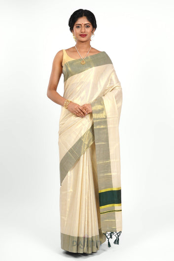 AYSR Boutique Pookode Kerala Tissue Dark green Saree