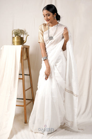AYSR Boutique Snowfall White Box Handloom Sequin Saree