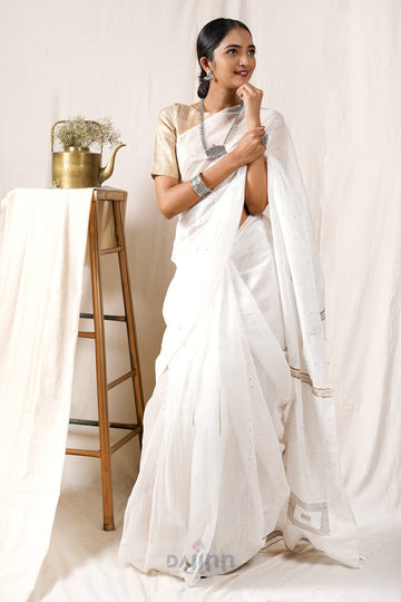 AYSR Boutique Snowfall White Box Handloom Sequin Saree