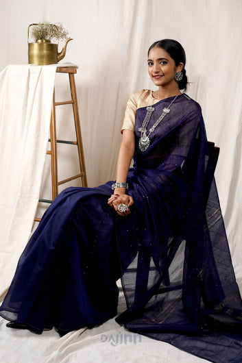 AYSR Boutique Indigo Blue Box Handloom Sequin Saree
