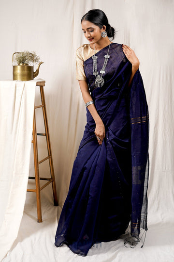 AYSR Boutique Indigo Blue Box Handloom Sequin Saree