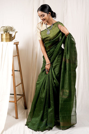 AYSR Boutique Lush Green Handloom Box Sequin Saree