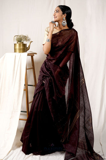 AYSR Boutique Choco Brown Handloom Box Sequin Saree