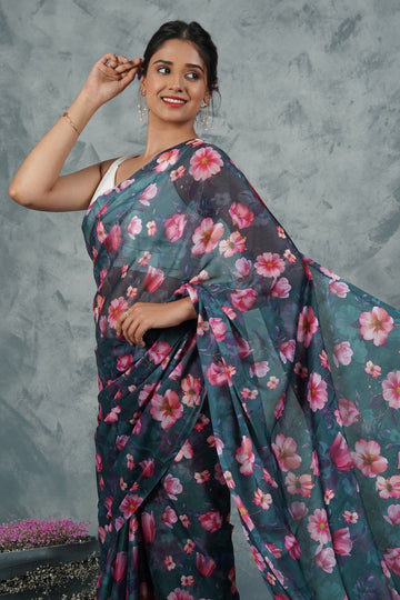 AYSR Boutique Midnight Dreams  Digital Print Chiffon Saree