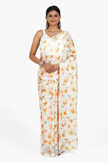 AYSR Boutique Sunlit Meadows Digital Print Chiffon Saree