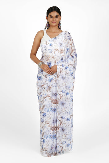 AYSR Boutique Breezy Bloom Digital Print Chiffon Saree