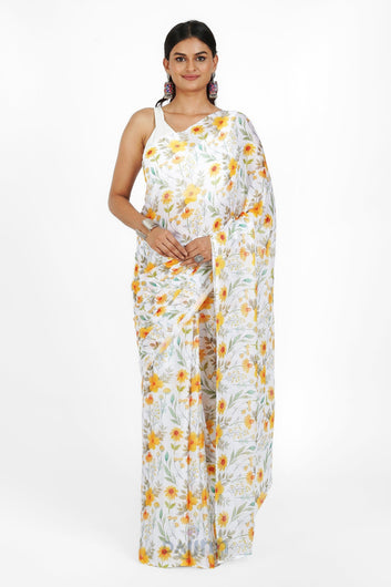 AYSR Boutique Sunshine Serenade Digital Print Chiffon Saree