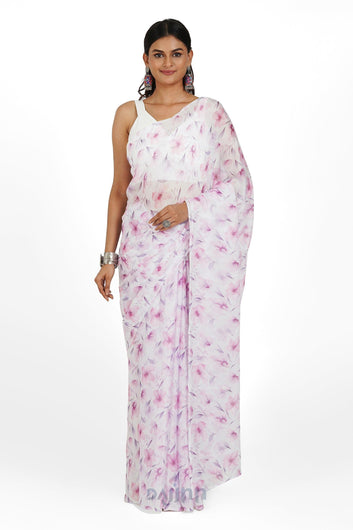AYSR Boutique Pink Cascade Digital Print Chiffon Saree