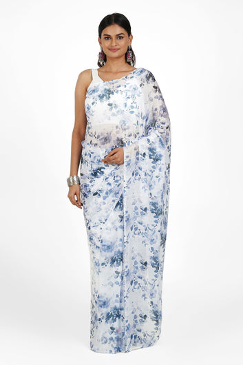 AYSR Boutique Frosty Floral Digital Print Chiffon Saree