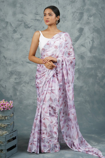 AYSR Boutique Snowy Mocha Digital Print Chiffon Saree