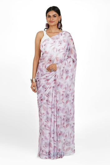 AYSR Boutique Snowy Mocha Digital Print Chiffon Saree