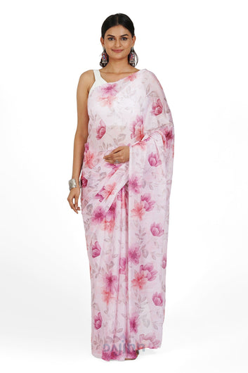 AYSR Boutique Blush Blossom Dream Digital Print Chiffon Saree