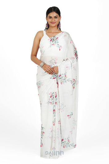 AYSR Boutique Pink Champagne Elegance Digital Print Chiffon Saree