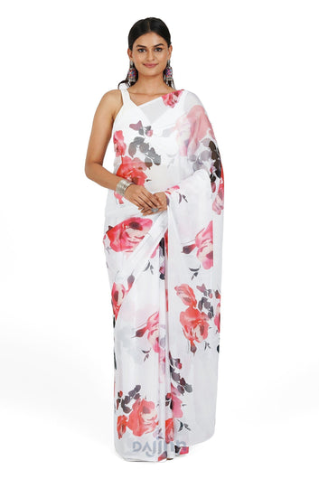 AYSR Boutique  Ivory Rouge Digital Print Chiffon Saree