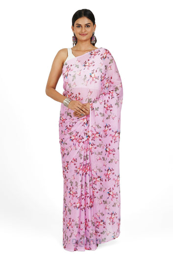 AYSR Boutique Carnation Whisper Digital Print Chiffon Saree