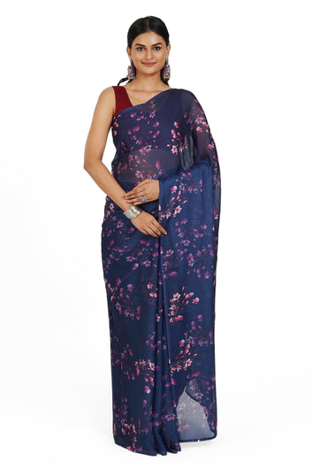 AYSR Boutique Starry Night Elegance Digital Print Chiffon Saree
