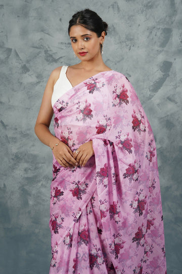 AYSR Boutique  Lilac Blossom Digital Print Chiffon Saree