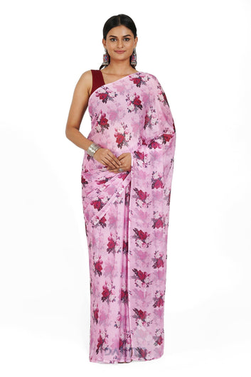 AYSR Boutique  Lilac Blossom Digital Print Chiffon Saree