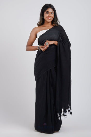 AYSR Boutique Yin Yang Black and White Mulmul Saree