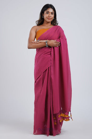 AYSR Boutique Sugar N' Spice Hot Pink and Orange Mulmul Saree