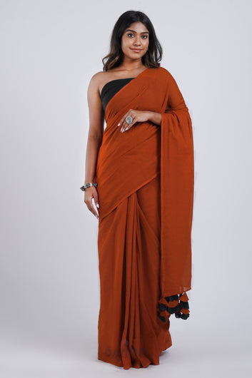 AYSR Boutique Dusk and Dawn Rust Orange  and Black Mulmul Saree