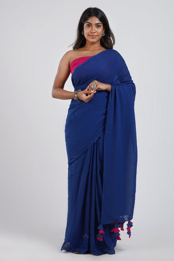 AYSR Boutique Very Berry Royal Blue and Hot Pink Mulmul Saree