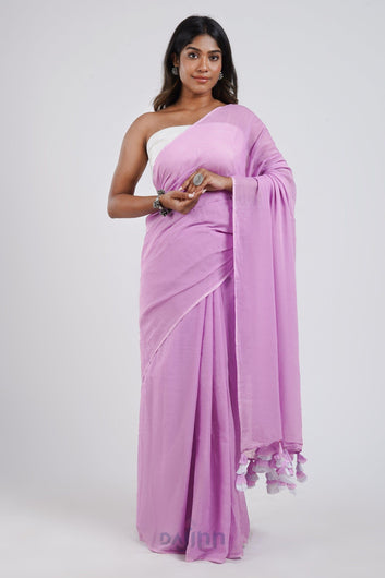AYSR Boutique Peony Lilac and White Mulmul Saree