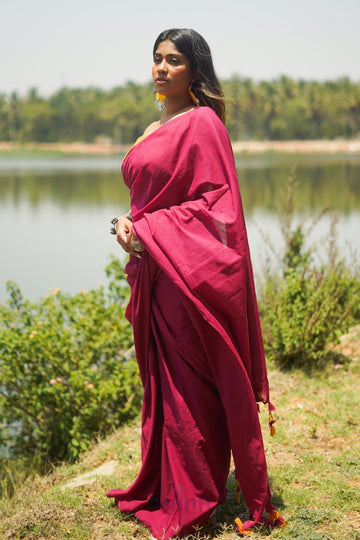 AYSR Boutique Spice Slice Magenta and Mustard Mulmul Saree
