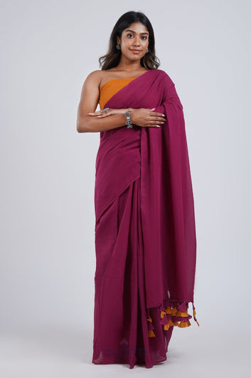 AYSR Boutique Spice Slice Magenta and Mustard Mulmul Saree