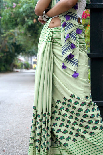 AYSR Boutique Haathi Mere Saathi Mulmul Cotton Saree