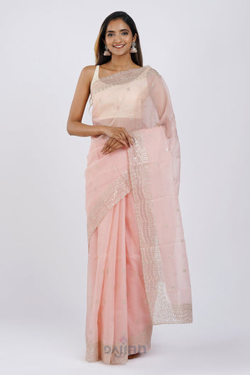 AYSR Boutique Kahaana Pink Sequin Embroidery Organza Saree