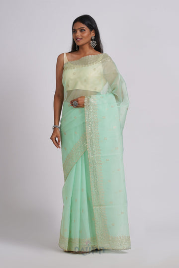 AYSR Boutique Nayra Light Green Sequin Embroidery Organza Saree