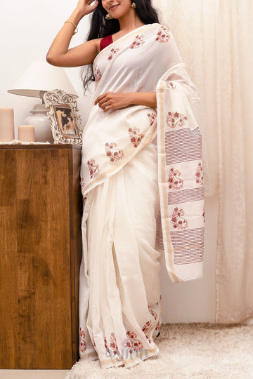AYSR Boutique Arunimaa Magenta and Pink Block Print Chanderi Silk Saree