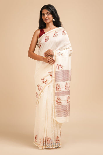 AYSR Boutique Arunimaa Magenta and Pink Block Print Chanderi Silk Saree