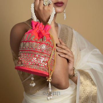 AYSR Boutique Pink Embroidered Potli Bag