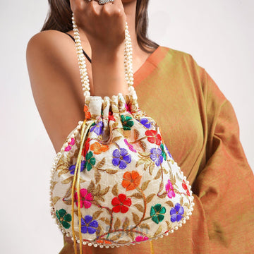 AYSR Boutique Fulwaari Multicoloured Embroidered Potli Bag