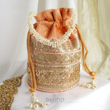 AYSR Boutique Peach Embroidered Potli Bag