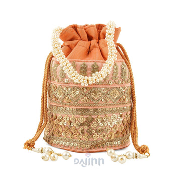 AYSR Boutique Peach Embroidered Potli Bag