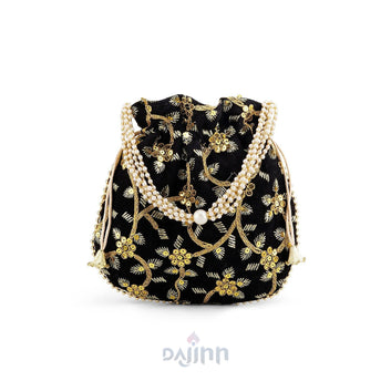 Phool Barsao Black Velvet Zari Sequence Potli Bag