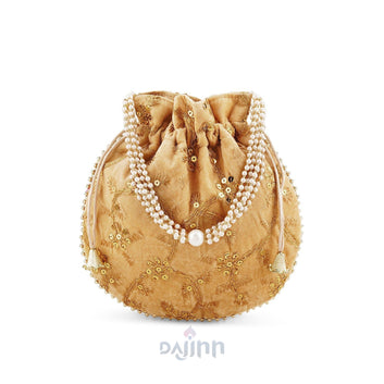 Phool Barsao Beige Velvet Zari Sequence Potli Bag