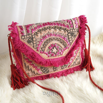 Pink Pixie Dust Tassel and Beads Banjara Bag