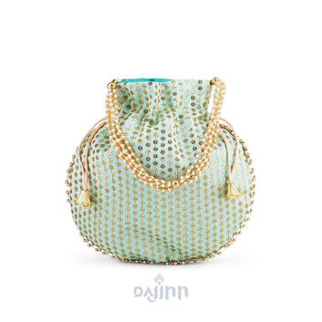 Rimjhim Gire Saawan Sea Green Zari Embroidered Potli Bag