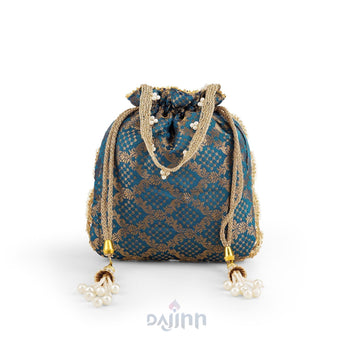 Neele Neele Ambar Blue Banarasi Print Potli Bag